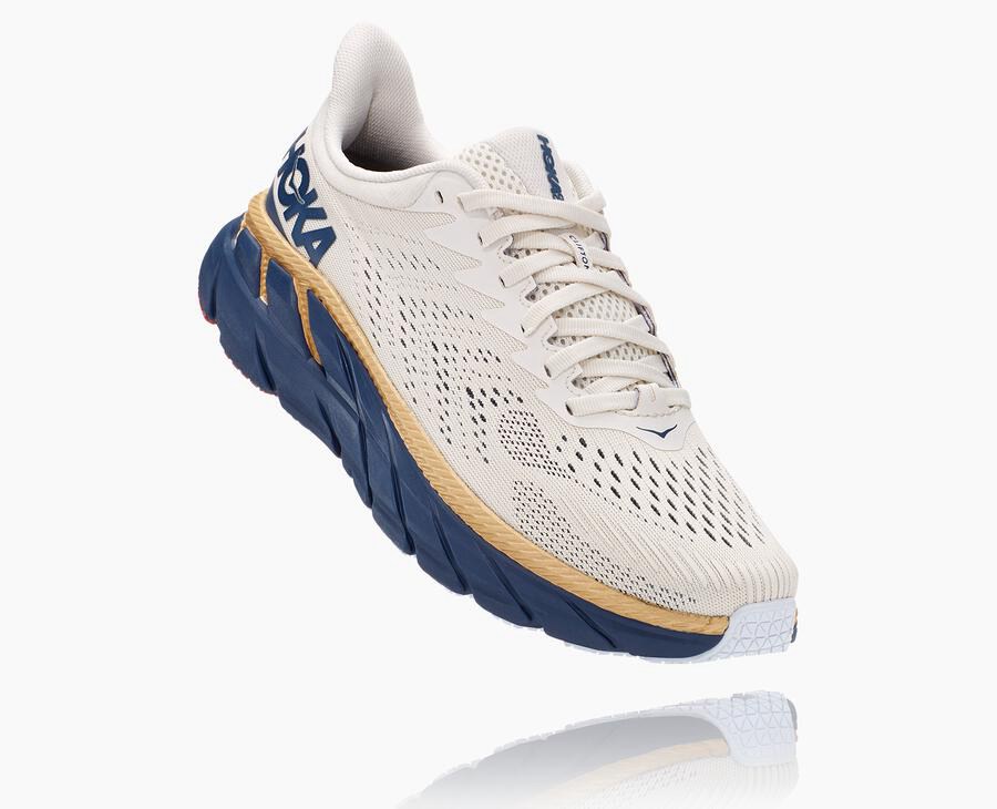 Hoka One One Clifton 7 - Women's Running Shoes - White/Blue - UK 302LBHUME